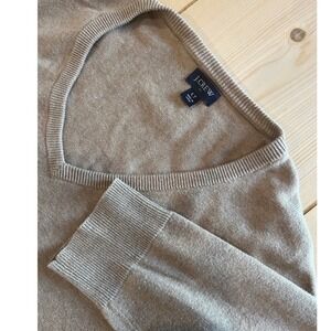 J.Crew Mens V-Neck Sweater Large Tall LT Heathered Tan Beige Pullover Knit
